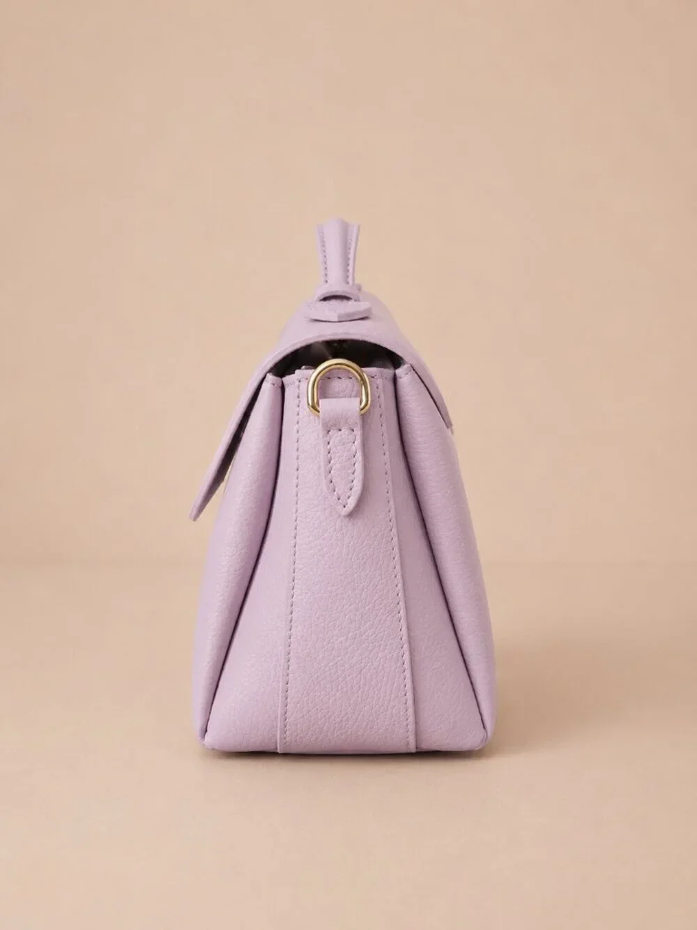Italian Leather Structured Top Handle Satchel, Pastel Lilac Crossbody Bag
